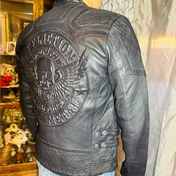 Affliction leather jacket LIMITED EDITION BLACK SZ S - Picture 2 of 11